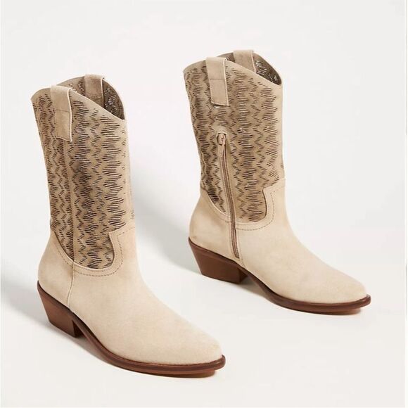 Anthropologie Cut-Out Ivory Suede Western Boots US 9 NWOB - Picture 1 of 14